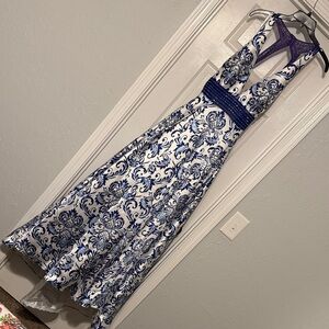 Prom Dress Blue and White Floral Halter Top Size 12 Camille La Vie